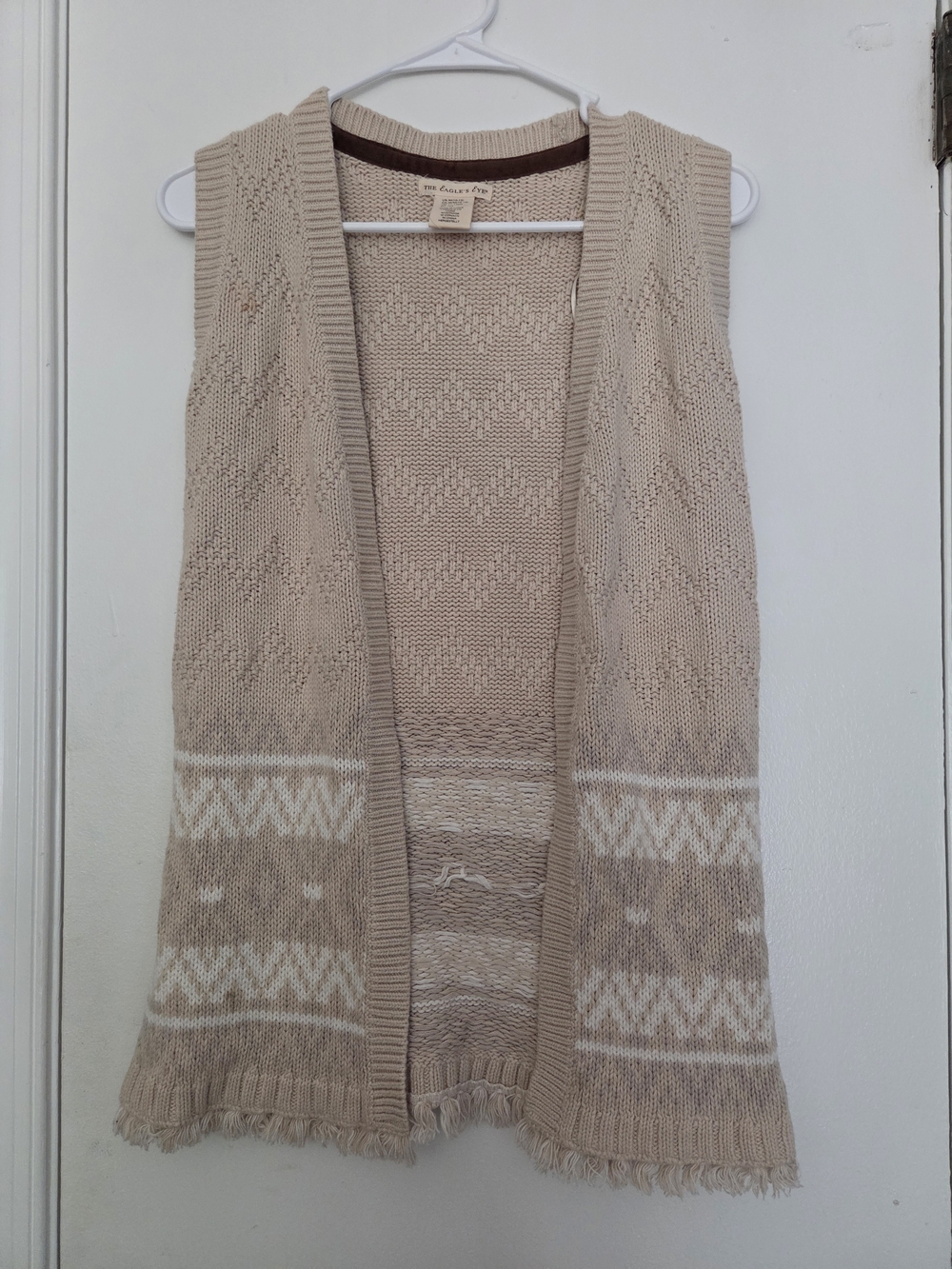 Vintage The Eagle's Eye Women Beige Fair Isle Knit Open Front Sweater Vest M NWO